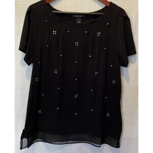White House Black Market Women’s Large Beaded Rhinestone Pullover Black